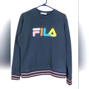 Fila Retro Knit Sweater | Black | Spellout Logo | Size Large | Good Condition